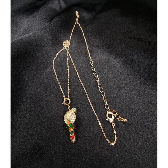 Vintage Nolan Miller Gold-Tone Parrot Pendant Necklace With Crystals & Multicolo - Picture 4 of 7